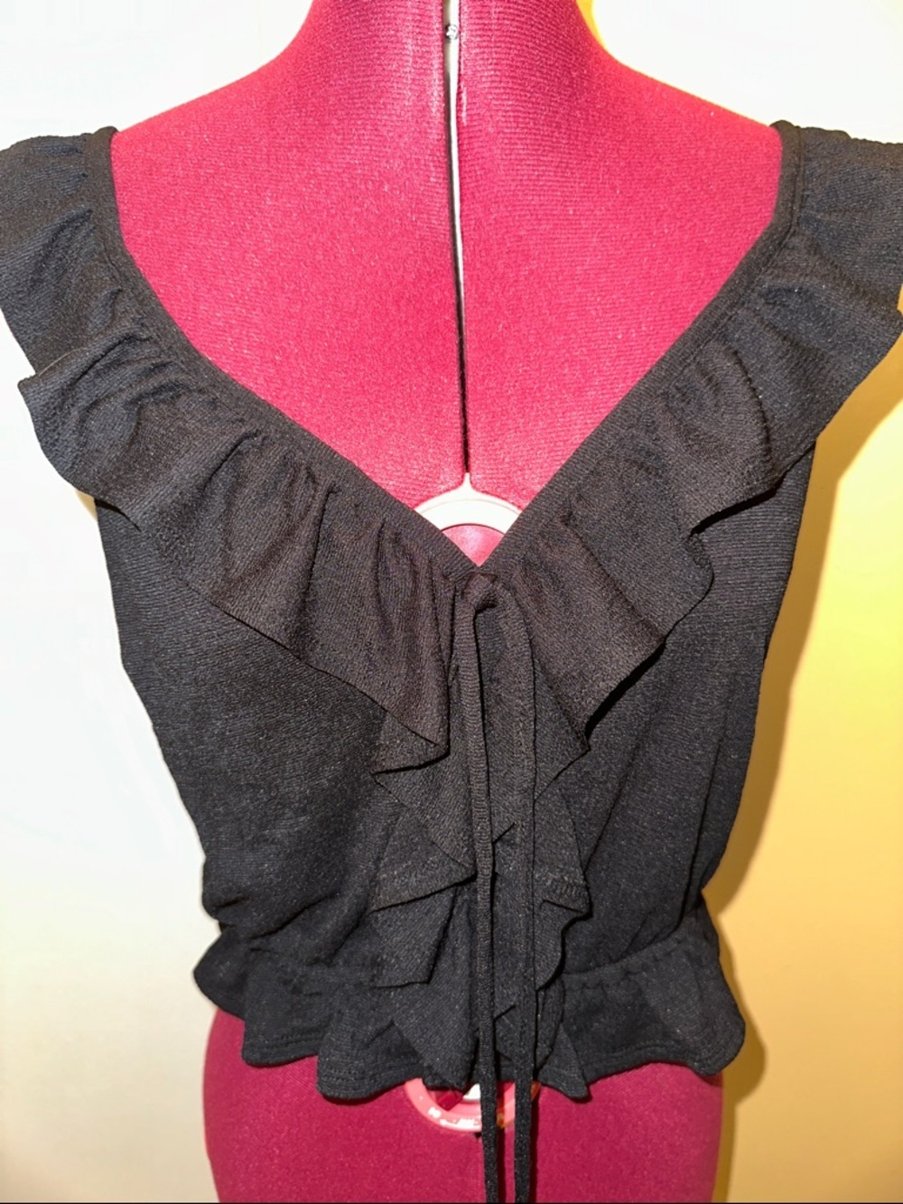 iris Black Ruffle V-Neck Tie-Front Blouse